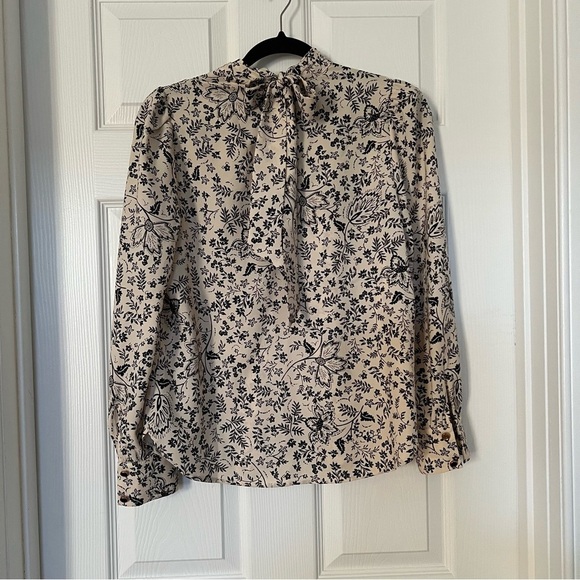 LOFT Cream and Black Floral Print Blouse - Picture 4 of 8